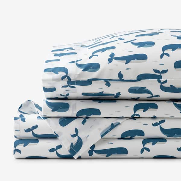 Company Kids by The Company Store Company Kids Whale School Blue Multi Organic Cotton Percale Queen Sheet Set