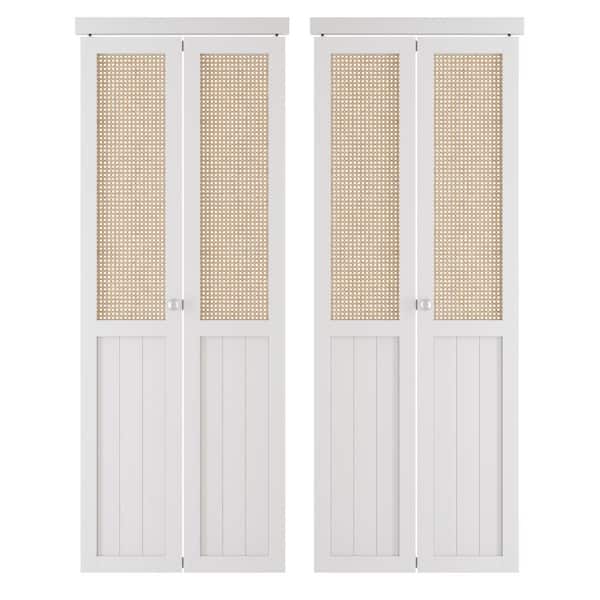 60 in x 80 in(Double 30"W Doors) Webbing & Wood, PVC Covering MDF, White Bi-fold Door with Hardware