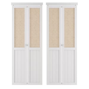 60 in x 80 in(Double 30"W Doors) Webbing & Wood, PVC Covering MDF, White Bi-fold Door with Hardware