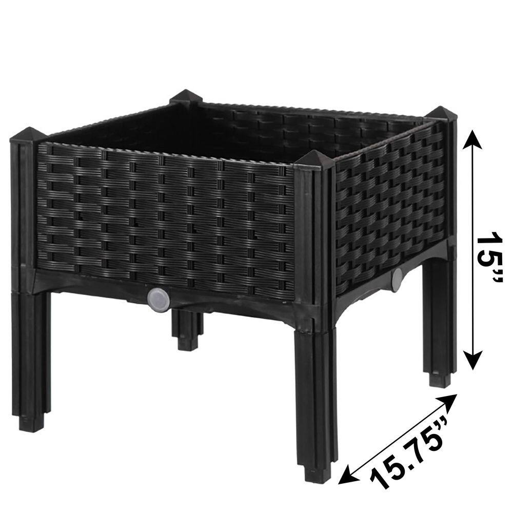 16" Brown Rattan Raised Garden Bed Planter