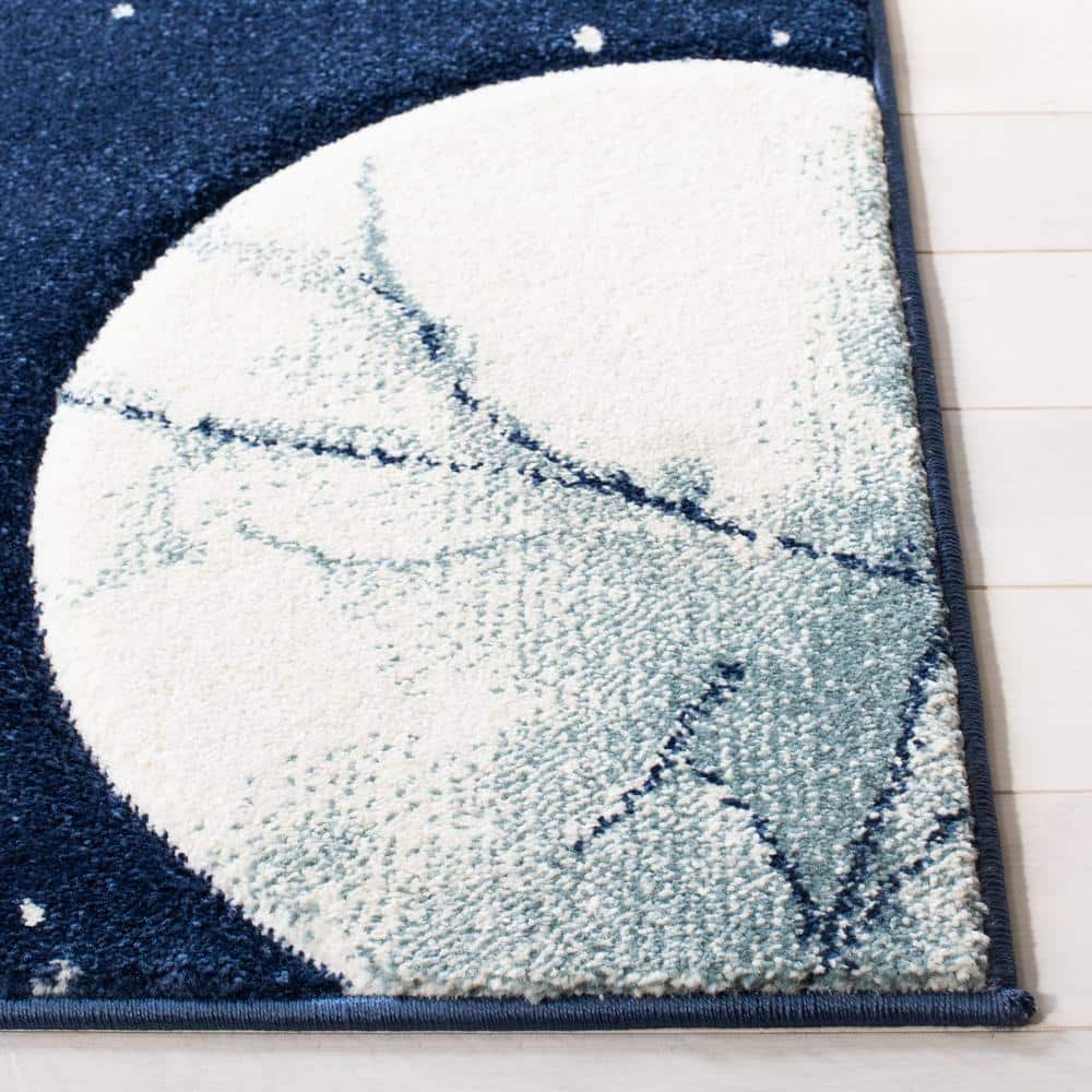 Navy and Ivory Space-Themed Kids Rectangular Rug