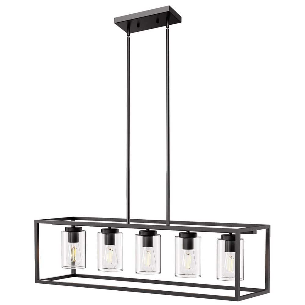 Modern 5-Light Matte Black Island Pendant Light with Clear Glass Shades, Adjustable Height for Kitchen No Bulbs Included price history on PriceWatchPro