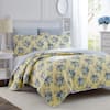 Laura Ashley Linley 3-Piece Yellow Floral Cotton Full/Queen Quilt Set ...