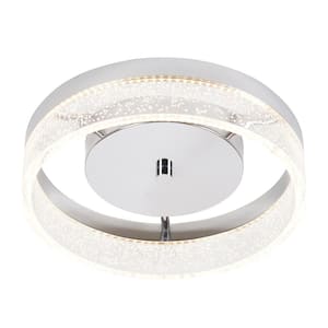 12 in. 1-Light Polished Nickel LED Modern Flush Mount with Clear Bubble Shade