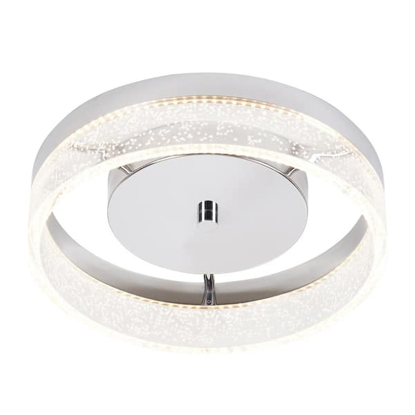 Cresswell 12 in. 1-Light Polished Nickel LED Modern Flush Mount with Clear Bubble Shade