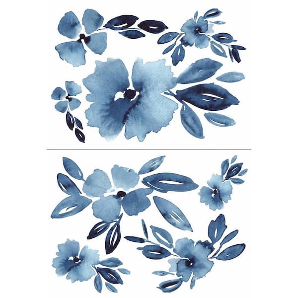 RoomMates Clara Jean Blue April Showers Flowers Peel and Stick Giant Wall Decals
