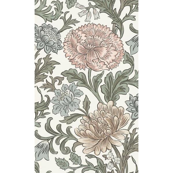 White and Green Bold Leaves and Flowers Tropical Shelf Liner Non- Woven Non-Pasted Wallpaper (57 sq. ft.) Double Roll