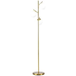 Asom 66.5 in. Gold 3-Light Standard Floor Lamp with Globe Glass Shades