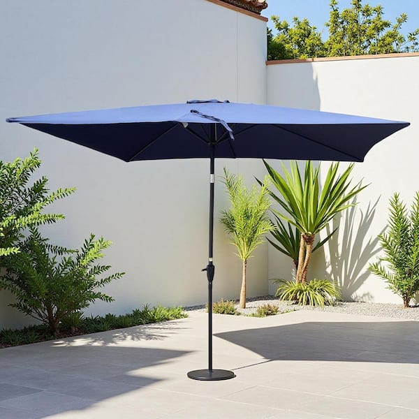 6 ft. x 9 ft. Patio Market Umbrella Outdoor Waterproof Umbrella with Crank and Push Button Tilt in Navy Blue