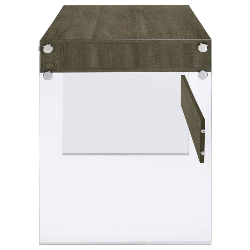 Weathered Gray 2-Drawer Writing Desk with Glass Sides