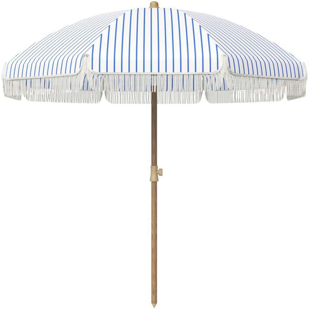 7 ft. Aluminum Tilt Beach Umbrella in Blue and White Stripe with Carry Bag