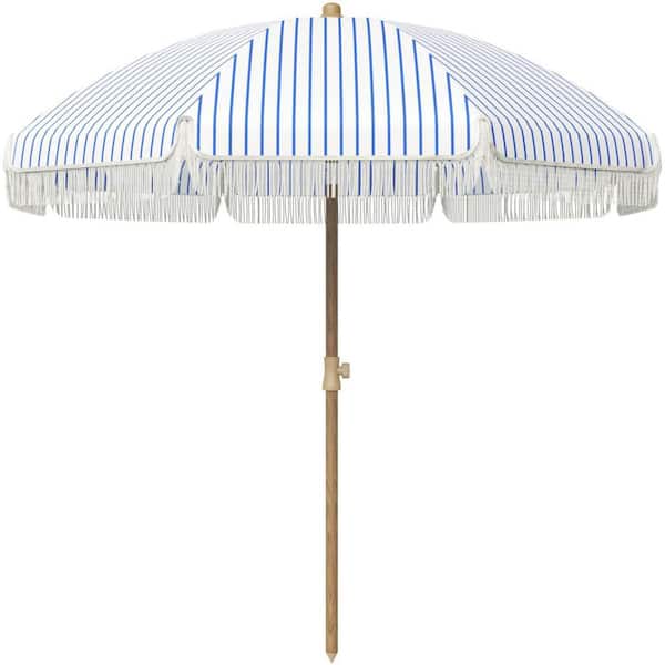 Unbranded 7 ft. Aluminum Tilt Beach Umbrella in Blue and White Stripe with Carry Bag