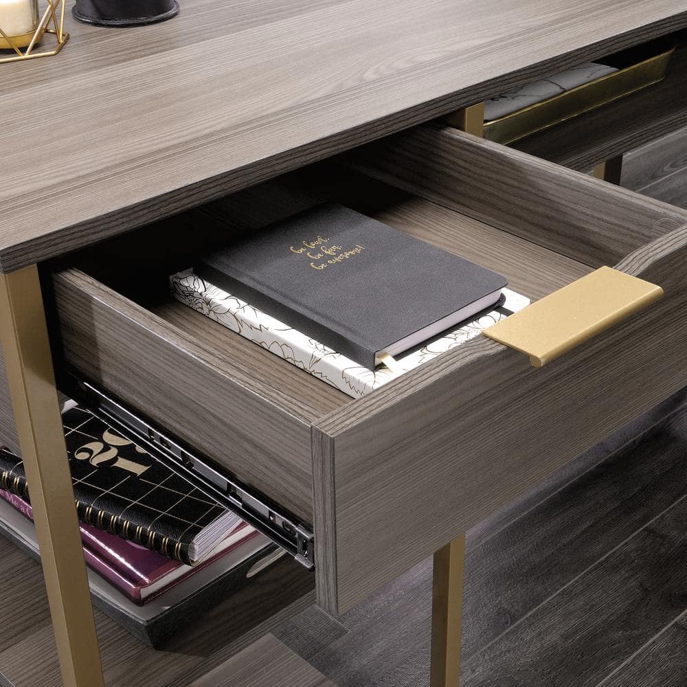 Diamond Ash L-Shaped Computer Desk with Drawers