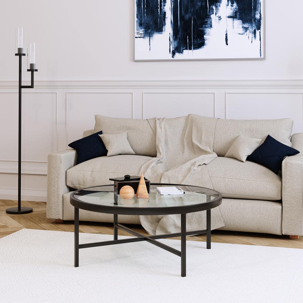 Elegant 36" Round Coffee Table with Blackened Bronze Glass Top