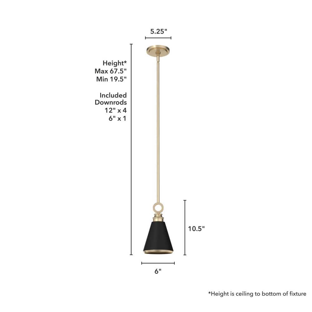Alturas Gold 6" Matte Black Mini Pendant with LED Option