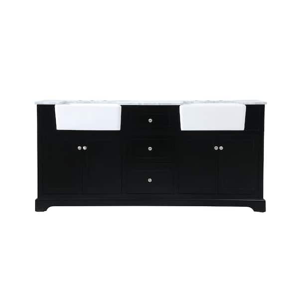 Unbranded Timeless Home 22 in. W x 72 in. D x 34.75 in. H Bath Vanity in Black with Carrara White Marble Top