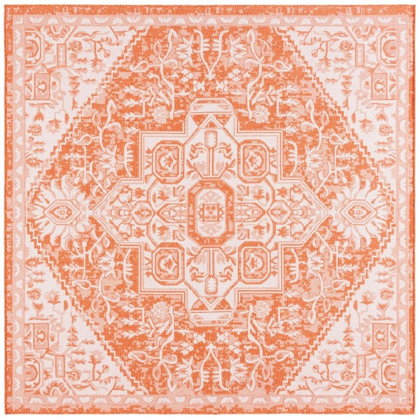 Bermuda Rust/Ivory 7 ft. x 7 ft. Border Ornate Square Indoor/Outdoor Area Rug