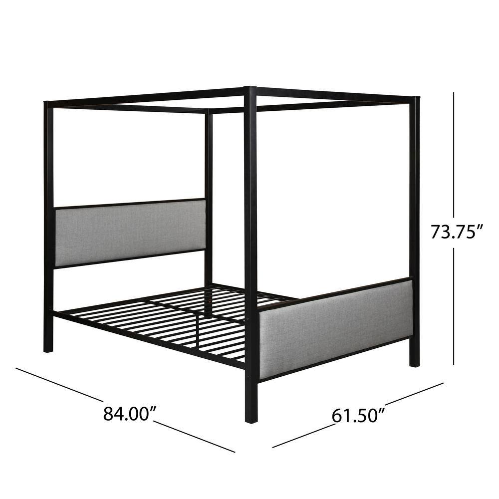 Elegant Gray Fabric Upholstered Queen Platform Bed with Metal Frame