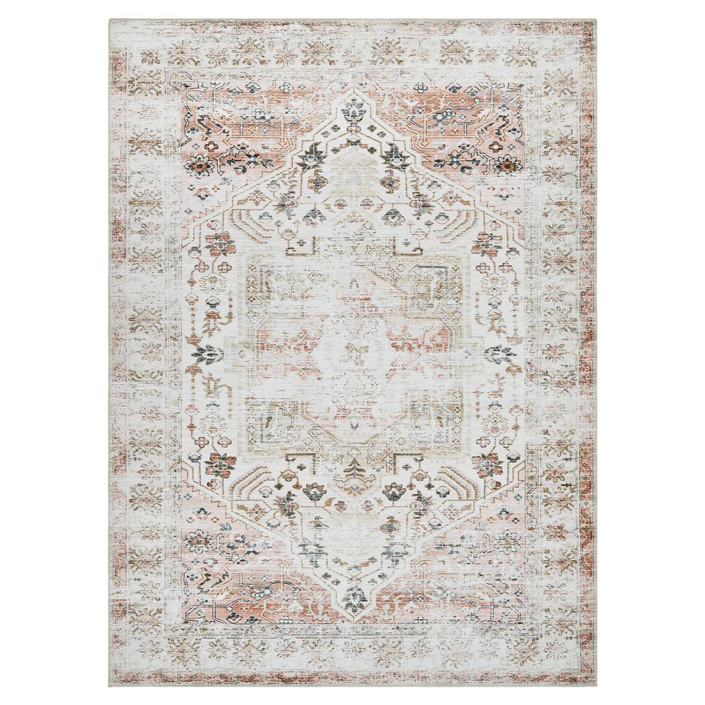 Taupe 5 ft. x 7 ft. Vintage Floral Print Distressed Indoor Area Rug LS