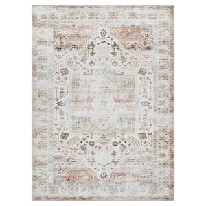 Taupe 3 ft. x 5 ft. Vintage Floral Print Distressed Indoor Area Rug