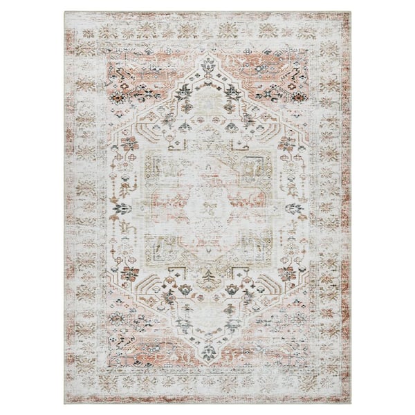 Taupe 9 ft. x 12 ft. Vintage Floral Print Distressed Indoor Area Rug