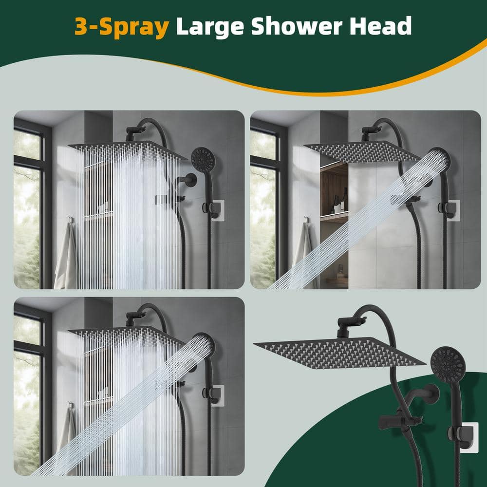 Large Matte Black Stainless Steel Dual Shower Head Combo