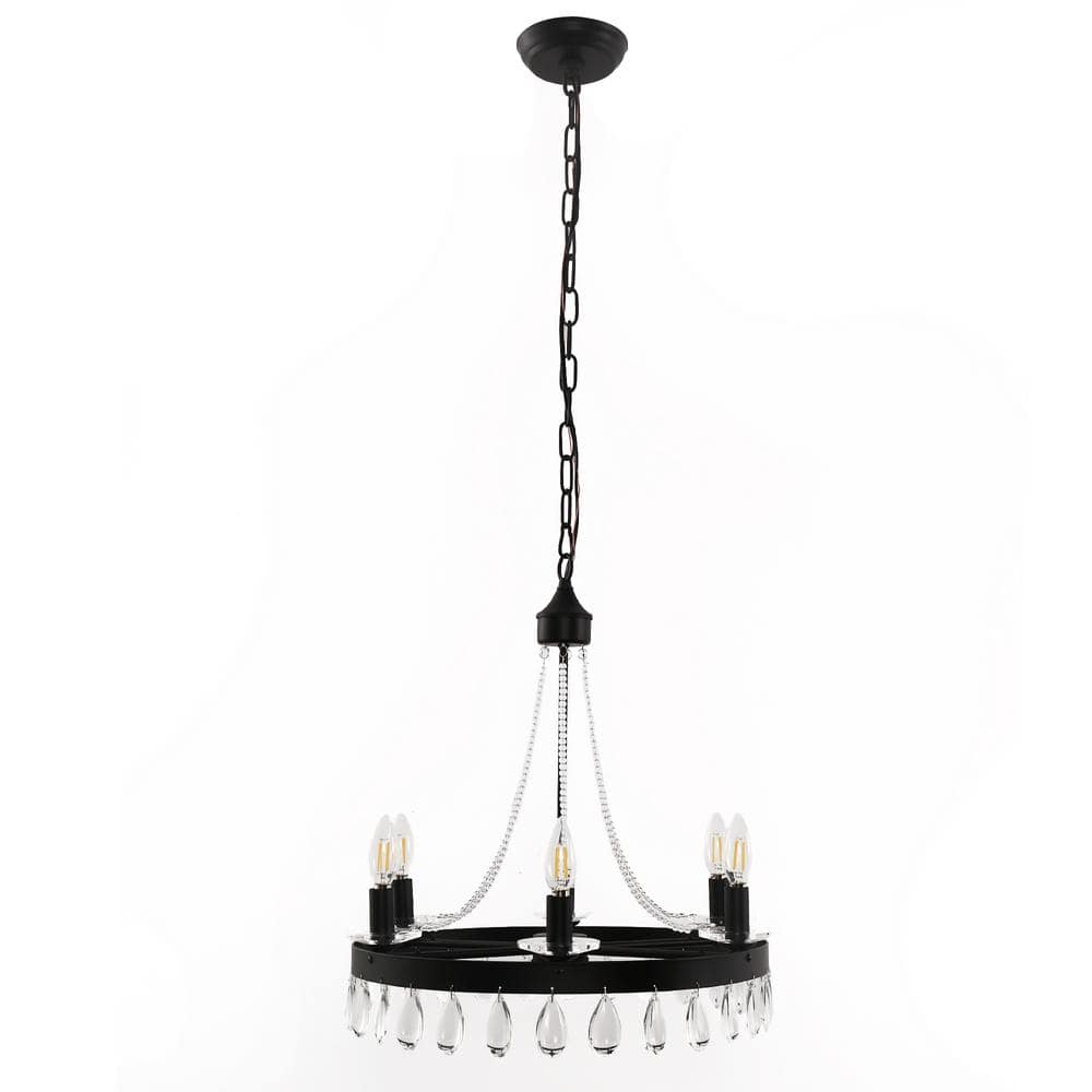 chandelierデスク Briignite 6-Light Black Chandelier with Hanging Crystals, Vintage