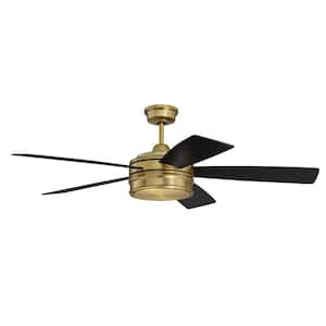 Braxton 52 in. Indoor Ceiling Fan in Satin Brass Finish with Remote/Wall Control and Integrated LED Light Kit Included