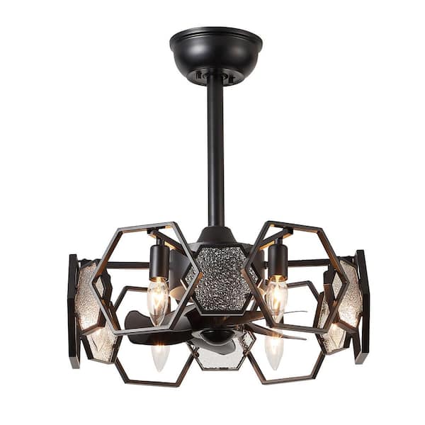 Vintlume 19 in. Indoor Matte Black Metal Caged Ceiling Fan with Light and Remote, 6-Speed Reversible Fan