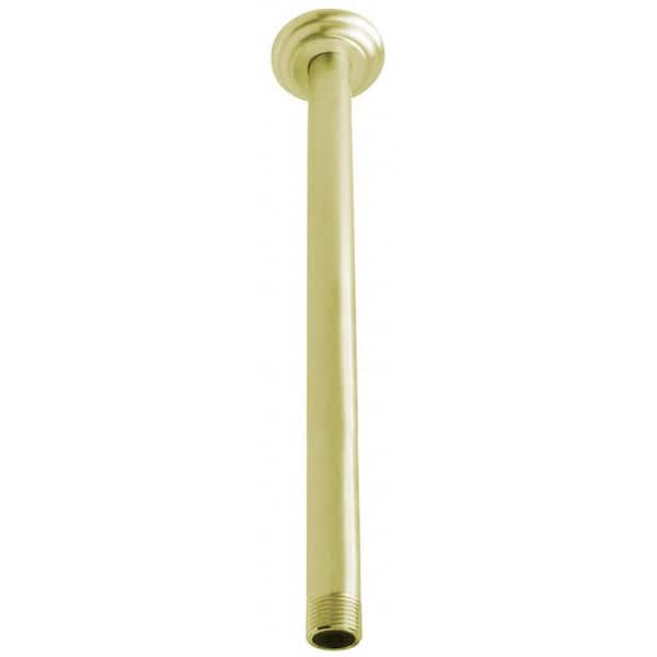 Westbrass 1/2 in. IPS x 12 in. Round Ceiling Mount Shower Arm with Flange, Polished Brass