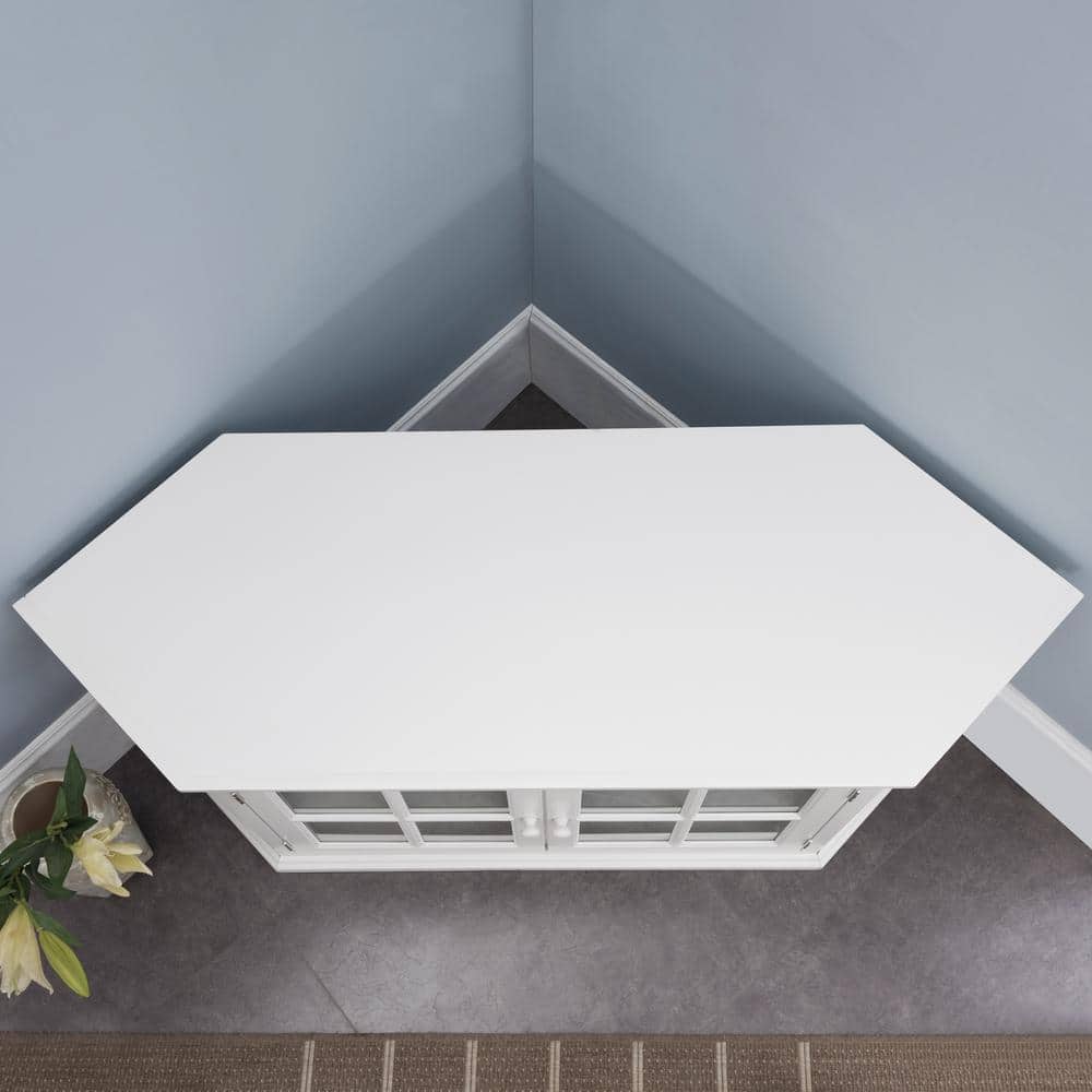 Cottage White 56" Corner TV Stand with Glass Doors