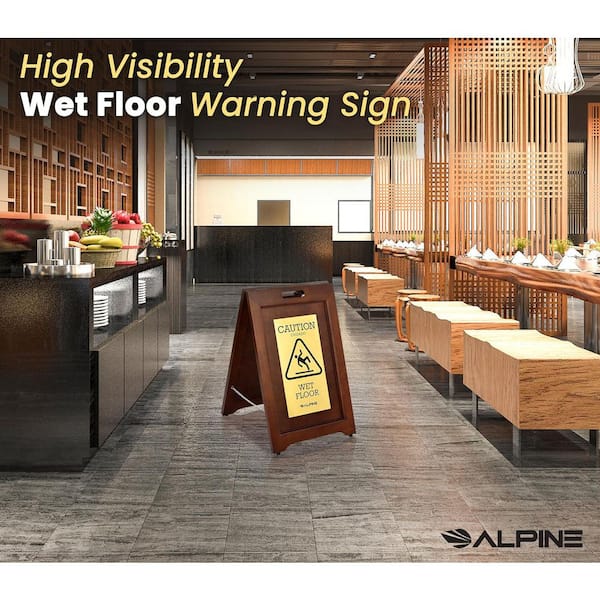 24 in. Brass Plated Bilingual Wooden Caution Wet Floor Sign with Handles (4-Pack)