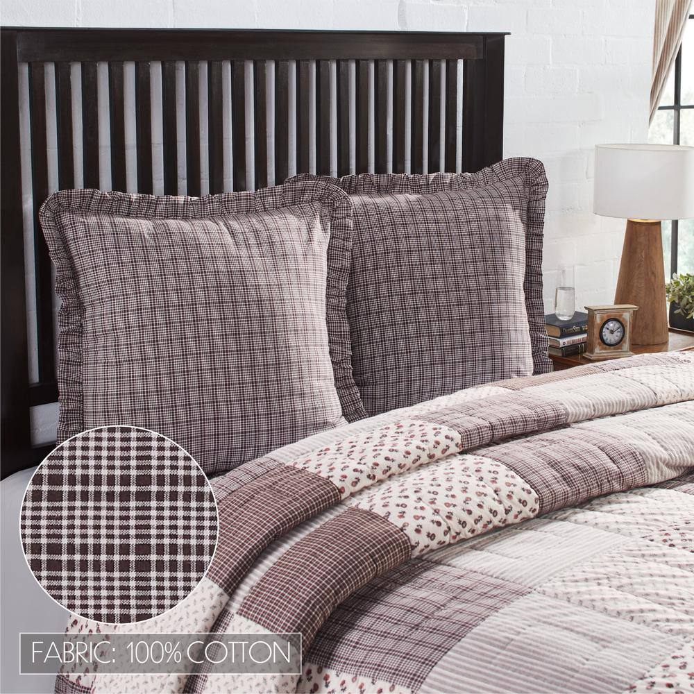 Florette Dark Coffee and Taupe Cotton Euro Sham 26x26