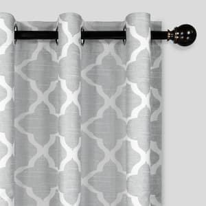 Fret Thermaback Grey Lattice Polyester 42 in. W x 84 in. L Blackout Single Grommet Top Curtain Panel