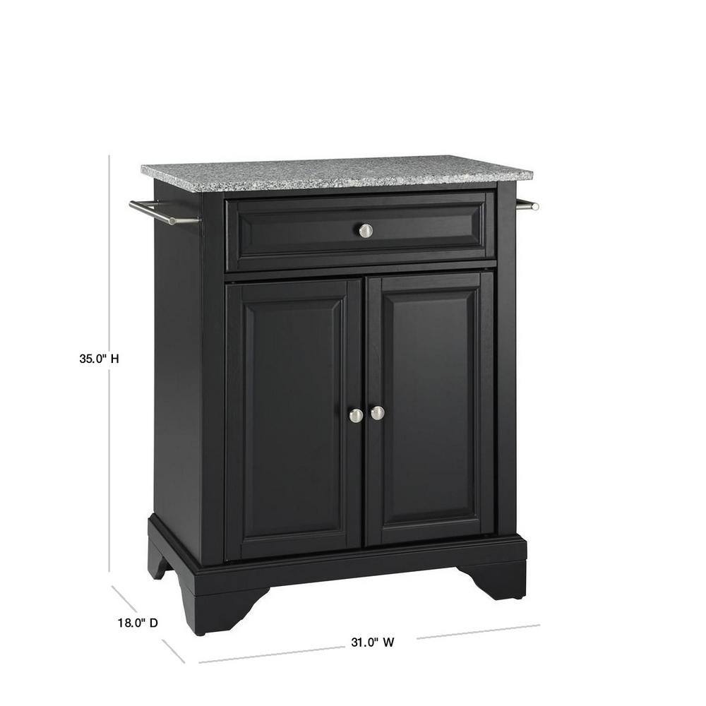 Gray Granite Top Black Portable Kitchen Island Cart