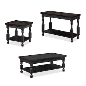 Heavenly 3-Piece 47.5 in. Antique Black Rectangle Wood Coffee Table Set with Shelf