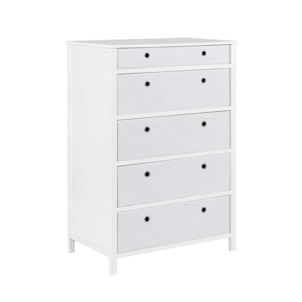 5 Drawer White Foldable Tall Dresser, White Vertical Dresser