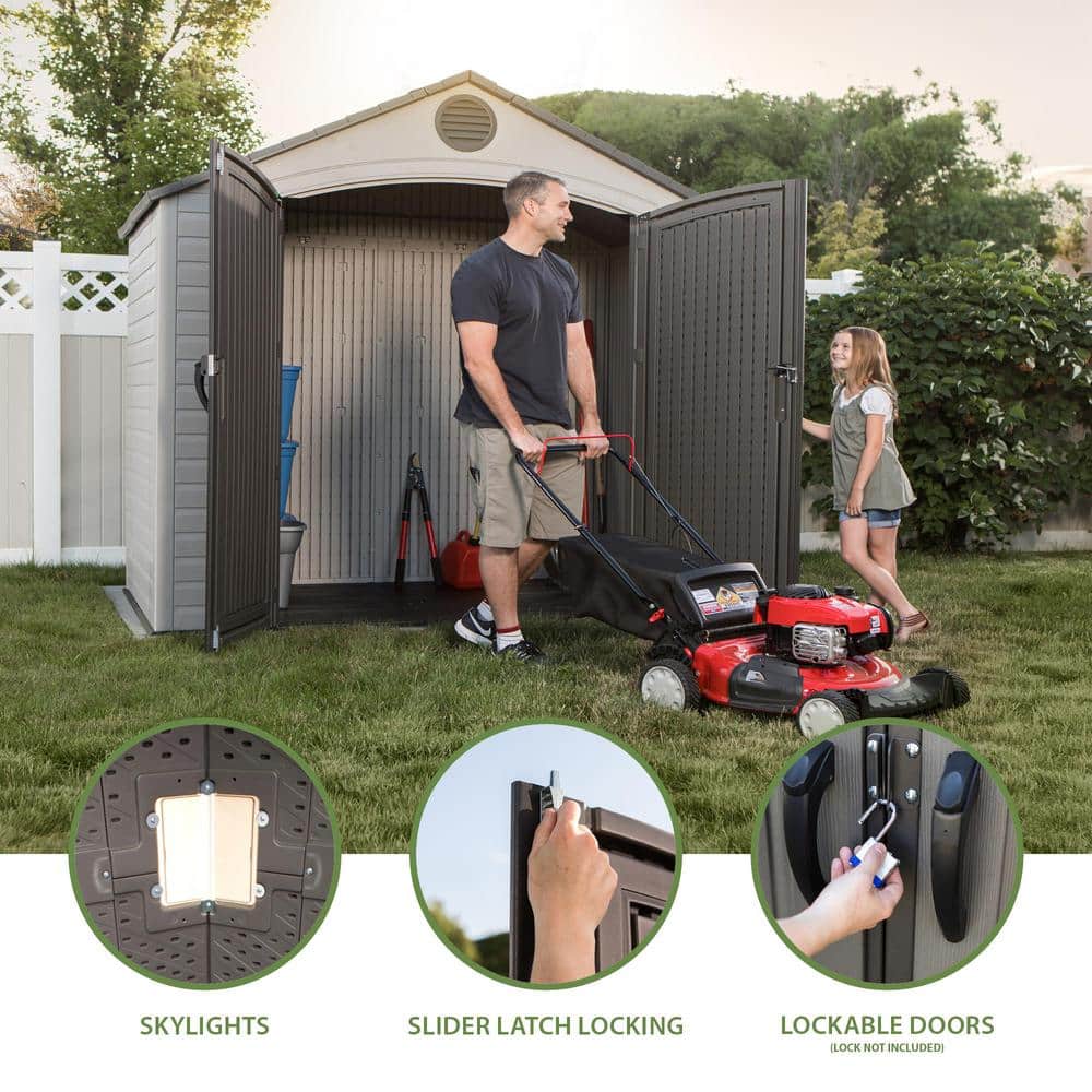 Beige and Brown Polyethylene Outdoor Storage Shed with Windows