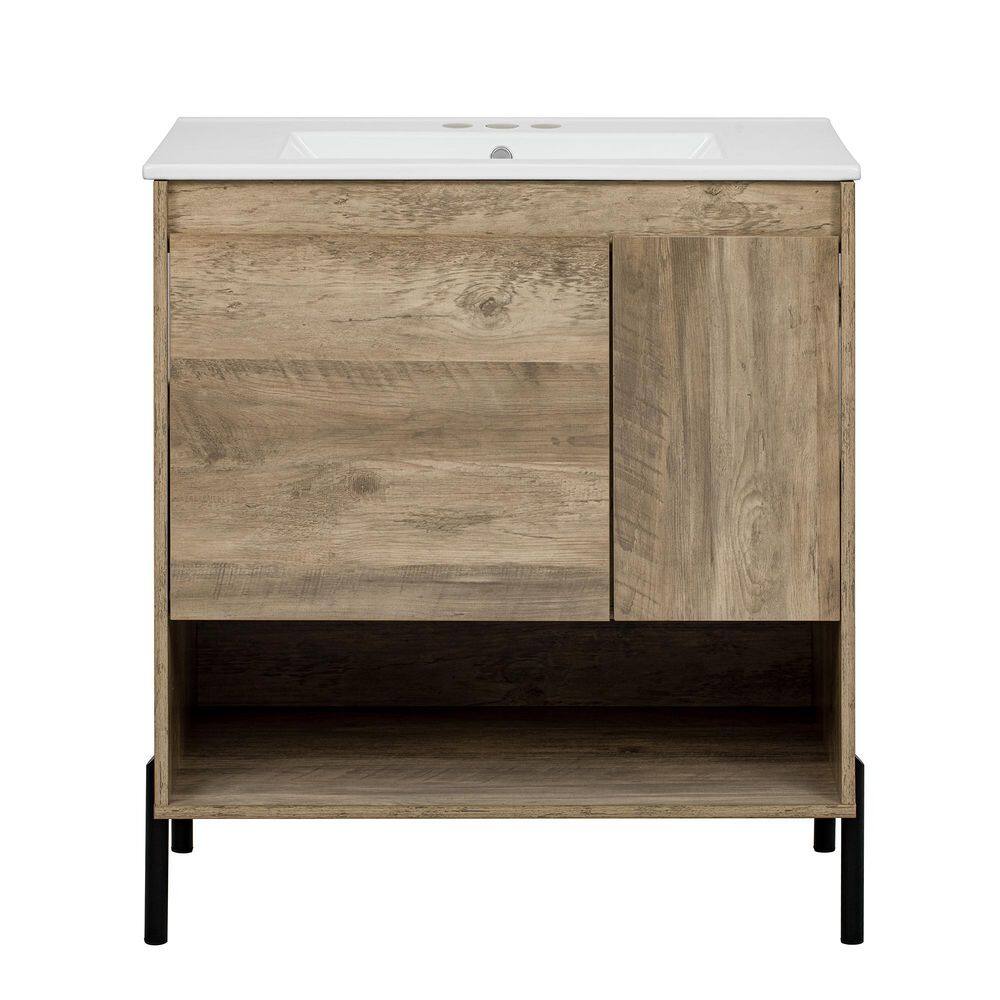 30 in. Freestanding Natural Wood Bath Vanity with White Ceramic Top Unassembled price history on PriceWatchPro
