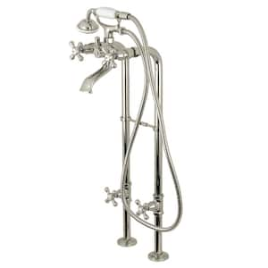 Traditional 3-Handle Floor Mount Claw Foot Tub Faucet with Handshower Combo Set in Polished Nickel