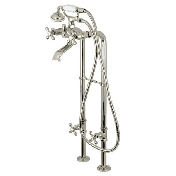 Kingston Brass Traditional 3-Handle Floor Mount Claw Foot Tub Faucet with Handshower Combo Set in Polished Nickel