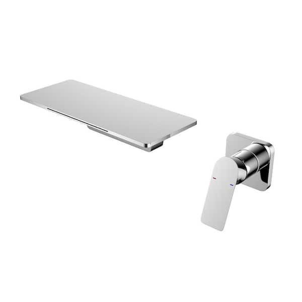 Lukvuzo Waterfall Single Handle Wall Mounted Bathroom Faucet and Hot and Cold Indicator in Chrome