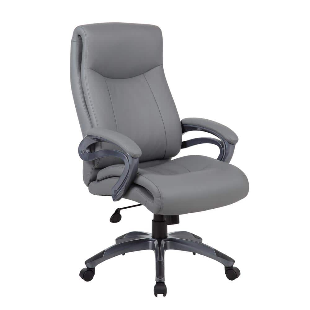 BOSS Office Products Grey LeatherPlus Cover Padded Armrests Executive