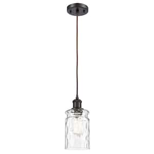 Candor 1-Light Oil Rubbed Bronze Clear Waterglass Shaded Pendant Light with Clear Waterglass Glass Shade