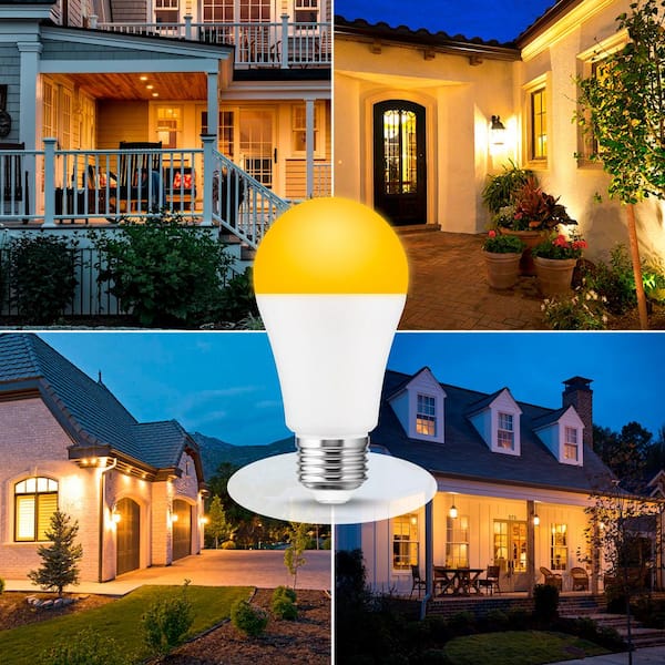 12-Watt, 100-Watt Equivalent A19 Dusk to Dawn LED Bug Light Bulb E26 Base in Yellow-Colored 2000K (10-Pack)