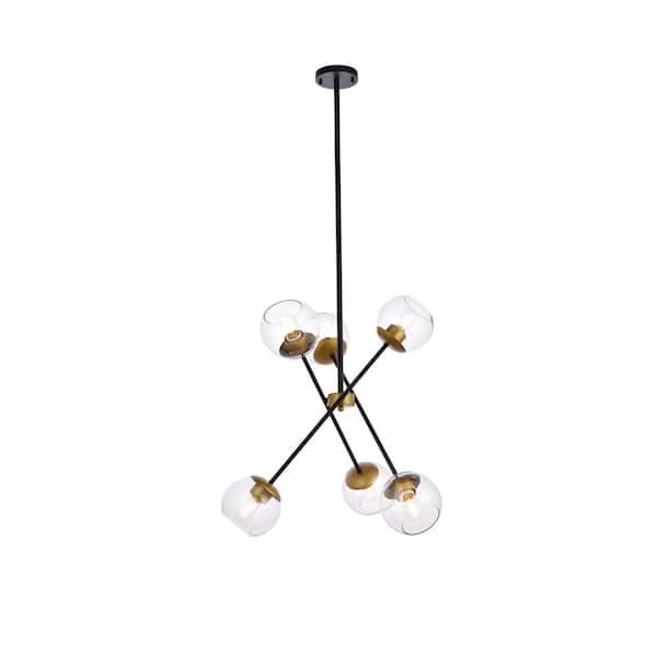 Unbranded Home Living 40-Watt 6-Light Black Pendant Light with Glass Shade, No Bulbs Included