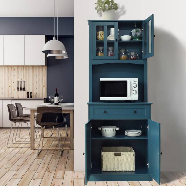 VEIKOUS 72'' Kitchen Pantry Storage Cabinet w/ Microwave Stand and Storage  Cabinet , Blue