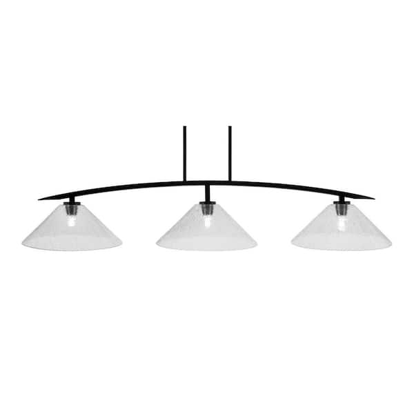 Unbranded Siena 3-Light Matte Black Billiard Light with 16 in. Smoke Bubble Glass Shades No Bulbs Included
