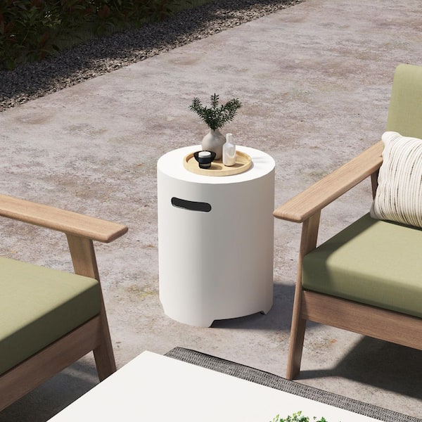 UPHA White Round Concrete Outdoor Side and End Table