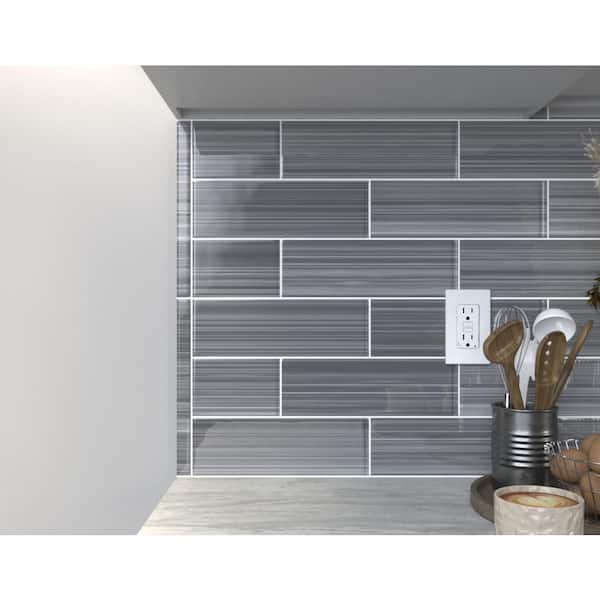 Trim 1 in. x 12 in. Hand Painted Neutral Gray 50 Glass Tile for Kitchen Backsplash and Showers (0.083 sq. ft./1 Piece)